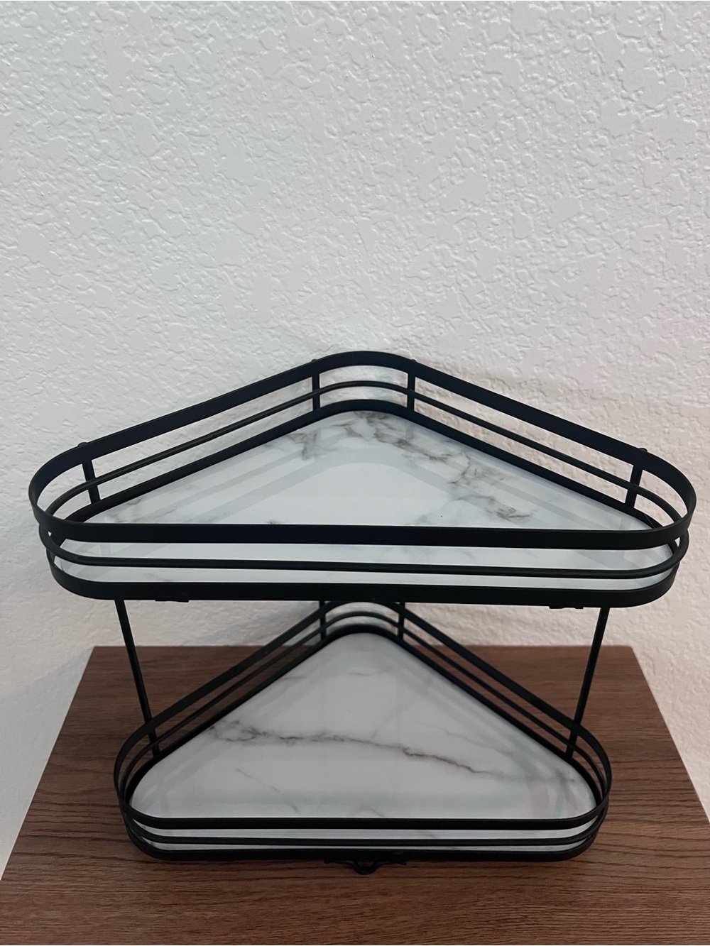 Black Metal & Faux Marble 2-Tier Corner Organizer Shelf